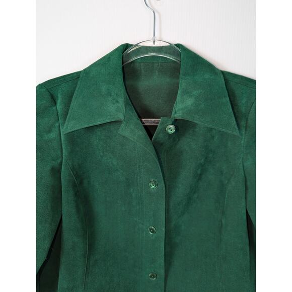 VIntage 70's Abe Schrader Faux Suede Green Shirt Skirt Set Retro Mod See Sizing - Picture 8 of 15